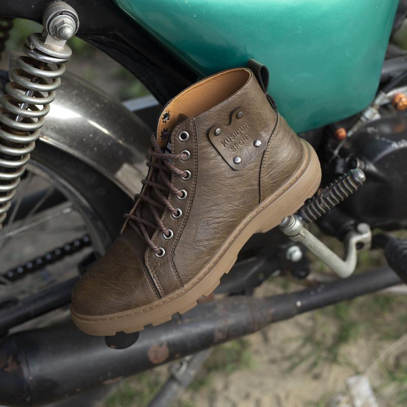 Giày Boots Martin - Da Bò Nhăn Tự Nhiên - Đế Cao Su Nguyên Khối - BS02N