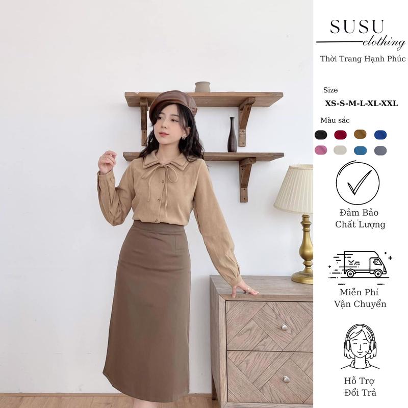 Chân váy công sở xẻ sau chất liệu vitex Chân váy chữ A cơ bản tới gối dài 70cm A70 Nữ SuSu clothing