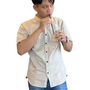 GNT-Kemeja Polos Katun Sigaret Pria Lengan Pendek Baju Laki Laki Premium Tebal Berserat Adem Size M L XL XXL XXXL Hitam Sage Gren Putih Kream Kain Nyaman Formal Kerja Motif Muda Slimfit Casual