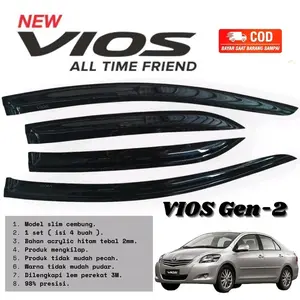 Talang Air Mobil Toyota Vios Gen-2 Tahun 2008-2012 Model Slim Cembung - Hitam - Penutup Car