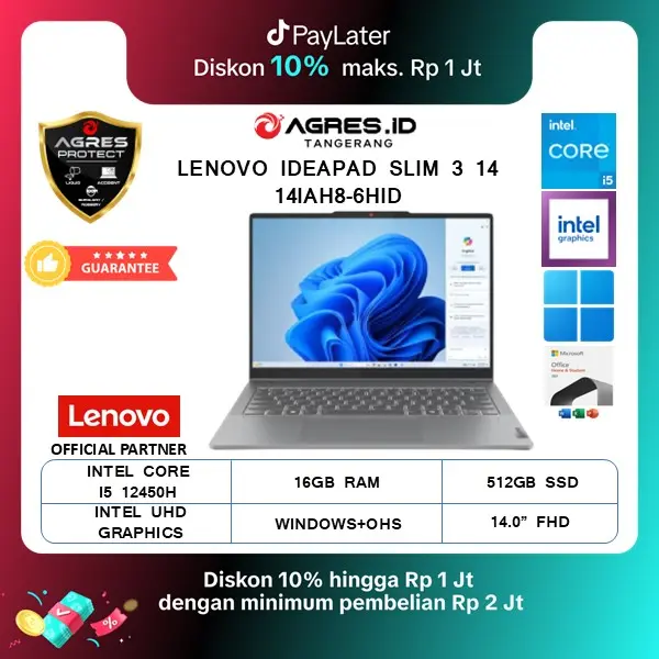 Lenovo Ideapad Slim 3 14 I5-12450H 16GB 512GB SSD W11+OHS 14.0" FHD IPS