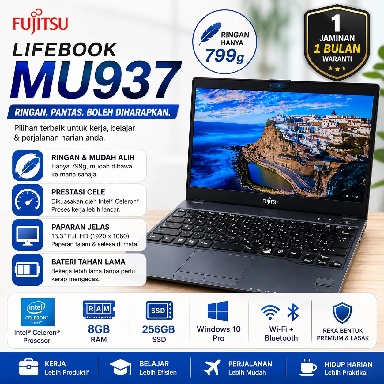 [Pre-owned] Laptop Fujitsu Futro MU937 Intel Celeron Ram 4/8G SSD 128/256GB bekas Jaminan  Murah Laptop untuk belajar, kantorMulus Siap Pakai  Garansi Siap Pakai  Cocok Kerja & Belajar Stok Terbatas Laptop Bisnis Lancar Zoom & Office  Siap Sekolah