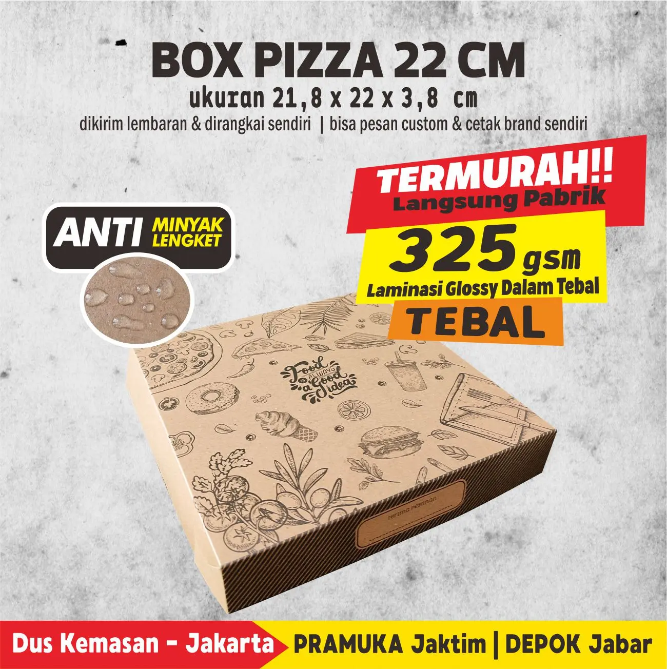 BOX PIZZA 22 CM KRAFT LAMINASI (isi 10 pcs)