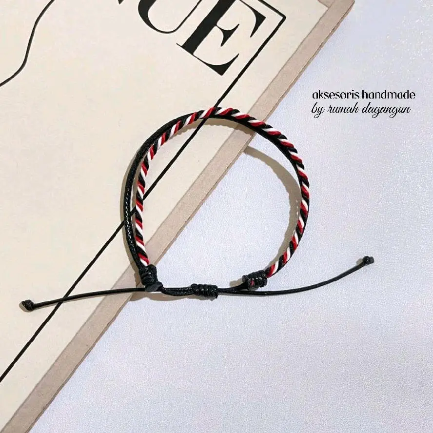 Gelang Trikora Tali Tridatu & Korea Original Etnik Bali Laki Laki Perempuan Benang Polyester 2 mm Hitam Merah Putih Polos Bracelets Tali Ulir Model Simpul Serut Adjustable Tradisional Casual Simple Harian