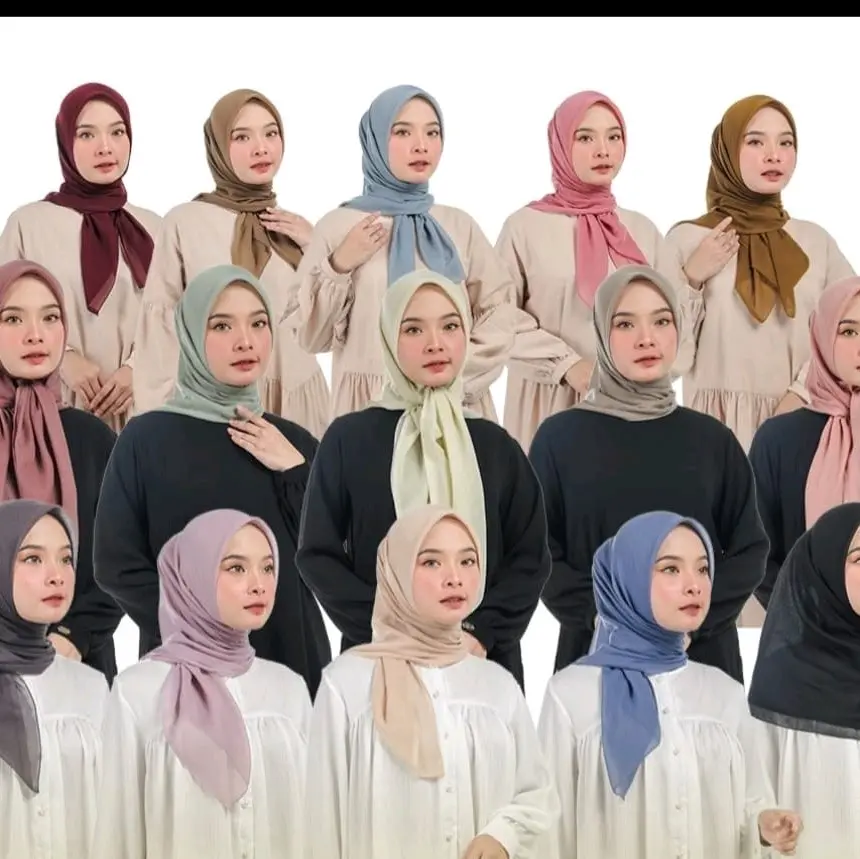 Paket 12pcs+1pcs Segiempat Bella Square Polycotton Lembut dan Nyaman Dipakai - Jilbab Kerudung