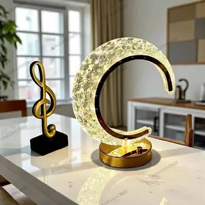 KD88 MOON | Lampu Hias Dekorasi Meja Kristal Bulan LED | Lampu Tidur Kamar Sensor Sentuh Aesthetic Baterai Usb