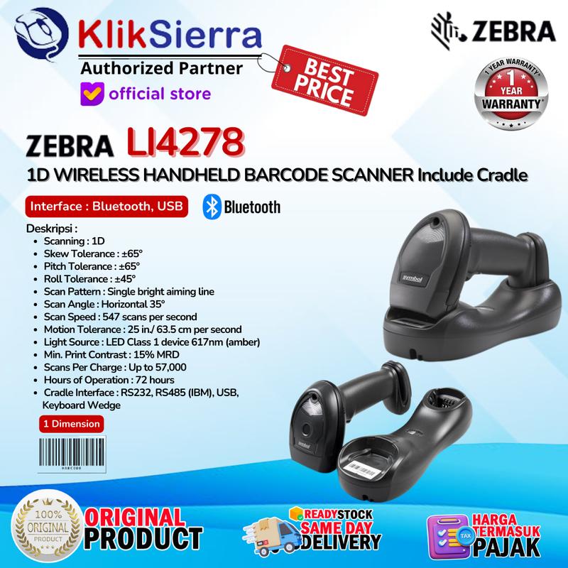 Scanner Barcode ZEBRA Li-4278 | Li4278 1D Wireless Bluetooth Barcode ...