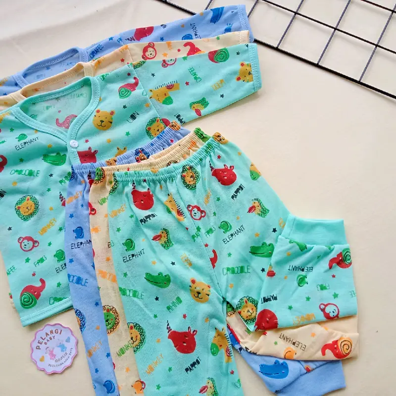 Terbaru 3 Pcs Celana Panjang Dan 3 Pcs Baju Panjang Bayi Baru Lahir/Set Pakaian Bayi Seri Warna Motif Lucu Unisex 4