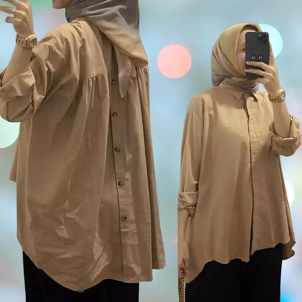 Atasan Wanita Hana Shirt Kancing Depan Belakang Ld 120 Cm Bahan Linen Rami