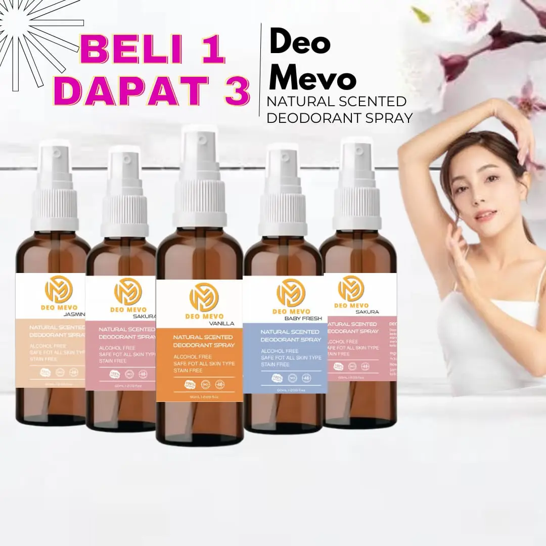 Deodorant Spray Mevo Bau 60ml by Mevo: Menghilangkan Bau Badan, Kontrol Minyak Berlebih, Mencerahkan Ketiak, Aman untuk Bumil Busui - Kuning, Kering