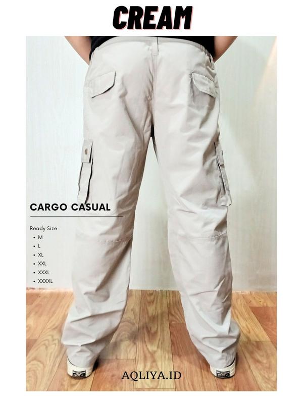 Celana Cargo Pria Celana Panjang Cargo Unisex Cewe dan Cowo Bisa Bahan Adem Cocok untuk Kegiatan Outdoor Nyaman Warna Hitam Karet Kotak 7