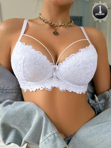 Sujetador Push Up de encaje de color sólido para mujer, sujetador inalámbrico cómodo y transpirable, lencería suave para uso diario