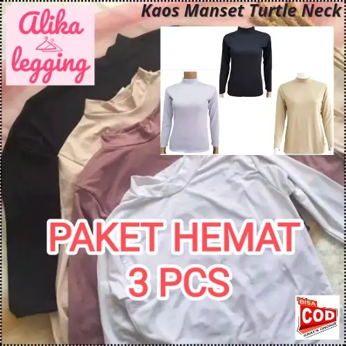 3 PCS Kaos Manset Premium Lengan Panjang Baju Muslimah Atasan Wanita Krah Tinggi / Maset Dalaman Wanita Tutle Neck Polos Kaos Dewasa Kerah Tshirt Melar Nyaman Basic Spandex Premium Tangan