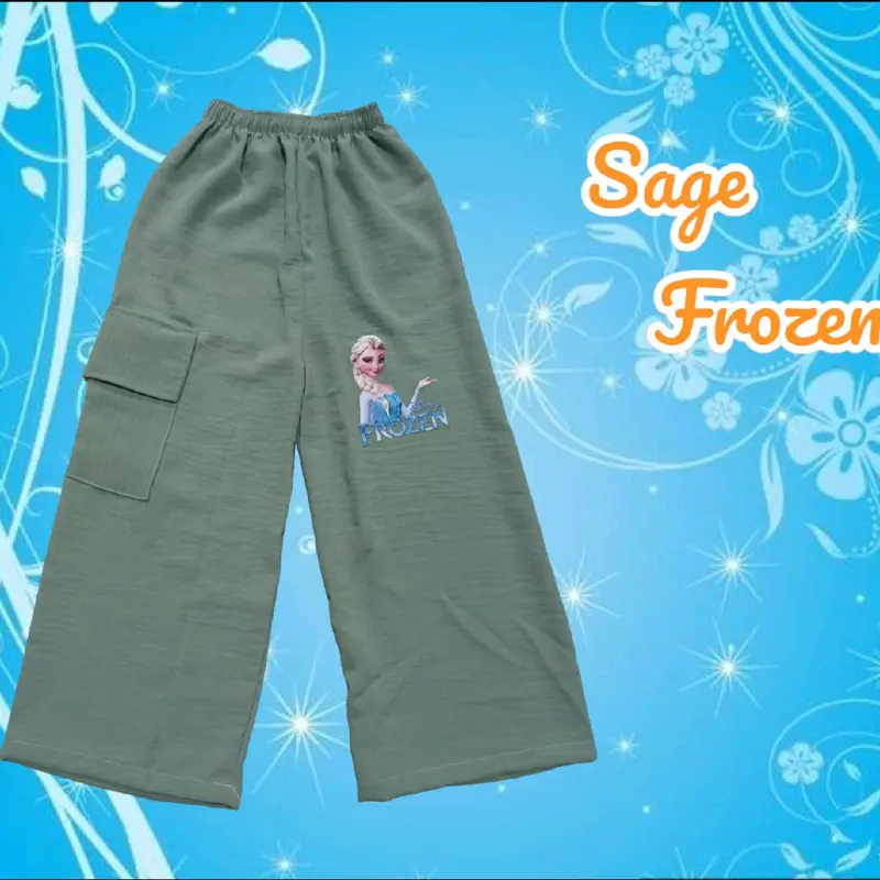 Cargo crinkle airflow/Celana cargo/kargo anak perempuan cantik/Celana anak motip/Celana cargo Kulot Frozen Fashion 6