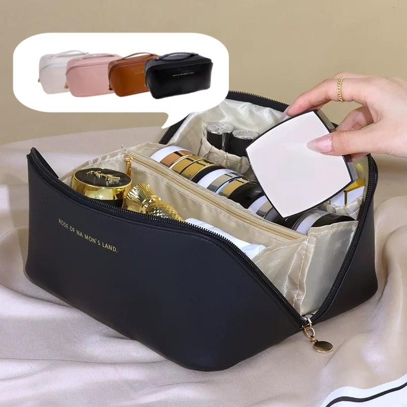  Túi Đựng Mỹ Phẩm PU Nâng Cấp Chống Thấm Nước Dễ Lau Chùi Phong Cách Thời Trang Màu Kem Hồng Sô Cô La Đen 