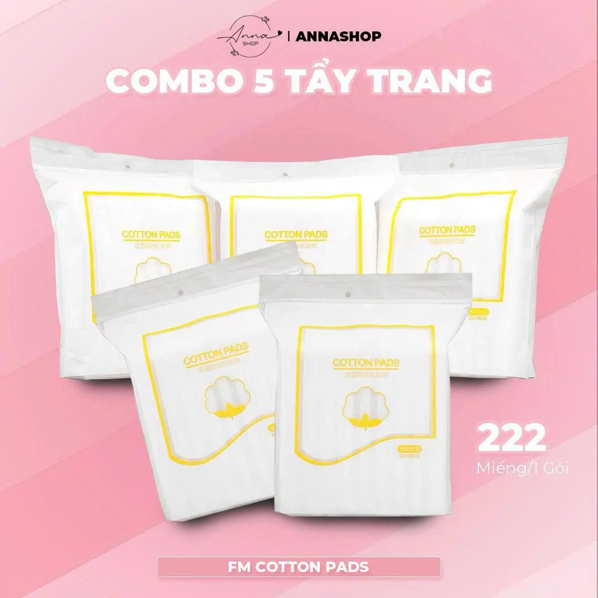 [Combo 5 Gói Bông]Tẩy Trang FM Cotton Pads 1110 Miếng Hàng Cao Cấp - Bông Dai 3 Lớp, Thấm Hút Tốt, Dùng 2 Mặt, Tiện Lợi Mang Theo