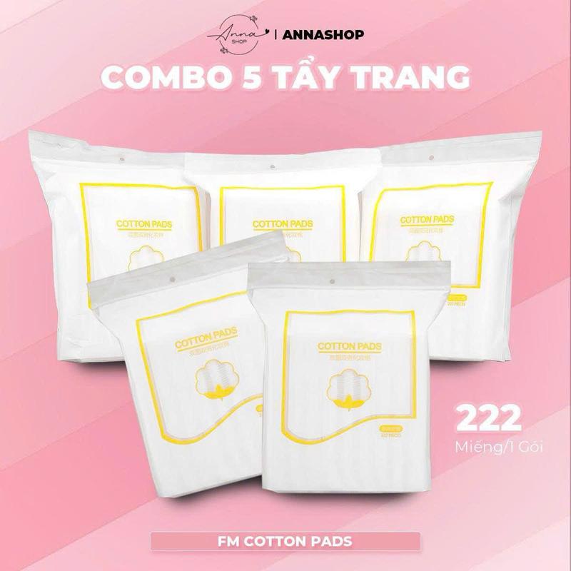 Combo 5 Gói Bông Tẩy Trang FM Cotton Pads 1110 Miếng Hàng Cao Cấp - Bông Dai 3 Lớp, Thấm Hút Tốt, Dùng 2 Mặt, Tiện Lợi Mang Theo