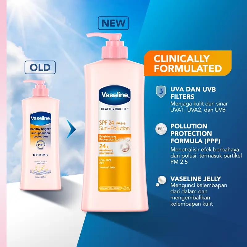[Free 2 Gluta SPF 50 PA+++ 20ml] Vaseline Healthy Bright SPF 24 400ml isi 2 4