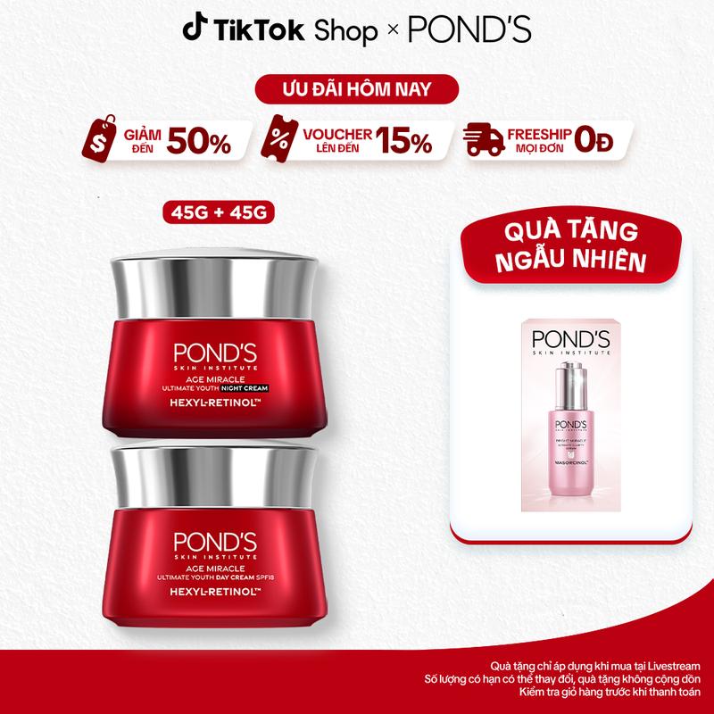 [1] Bộ Skincare 2 Kem Dưỡng Ngày & Đêm Pond's Age Miracle Với 50X Hexyl-Retinol Hỗ Trợ Chăm Sóc Da, Giảm Vấn Đề Về Đốm Nâu Và Nếp Nhăn 45Gx2 Nữ