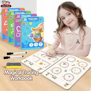 【Free 4 Pen】48 Pages Buku Edukasi Aktivitas Anak Wipe and Clean Reusable Book Worksheet Buku Tulis Hapus Dot To Dot Magic Tracing Book Karton Mewarnai Papan Pena Penghapus Stationery