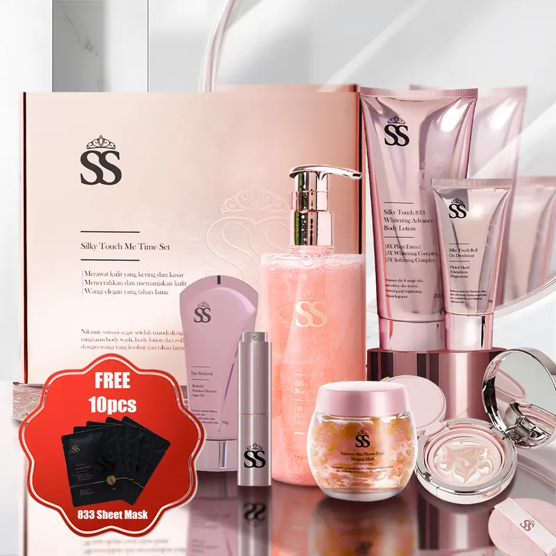 SSSKIN - (Paket Pink Series) Silky Touch Me Time Set + Supreme Petal Mask + Fresh Breath Mouth Spray + Cushion Natural Beige + Hair Removal GRATIS 10pcs 833 Sheet Mask 0