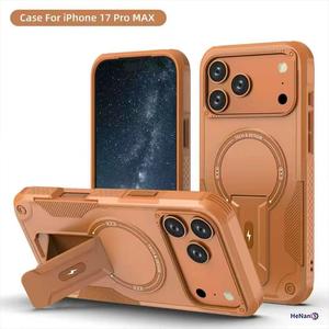 เคสโทรศัพท์แม่เหล็กสำหรับ iPhone 17 Pro Max รองรับการชาร์จแบบไร้สาย iPhone 16 ขาตั้งซ่อน เคสป้องกันการตกหล่นสำหรับ iPhone 15