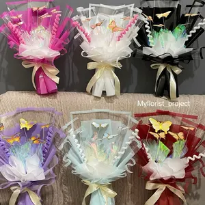 MYFLORIST Buket kupu kupu kawat bulu hologram LED // Buket ulang tahun hadiah dan kado wisuda // (M3-5pcs)