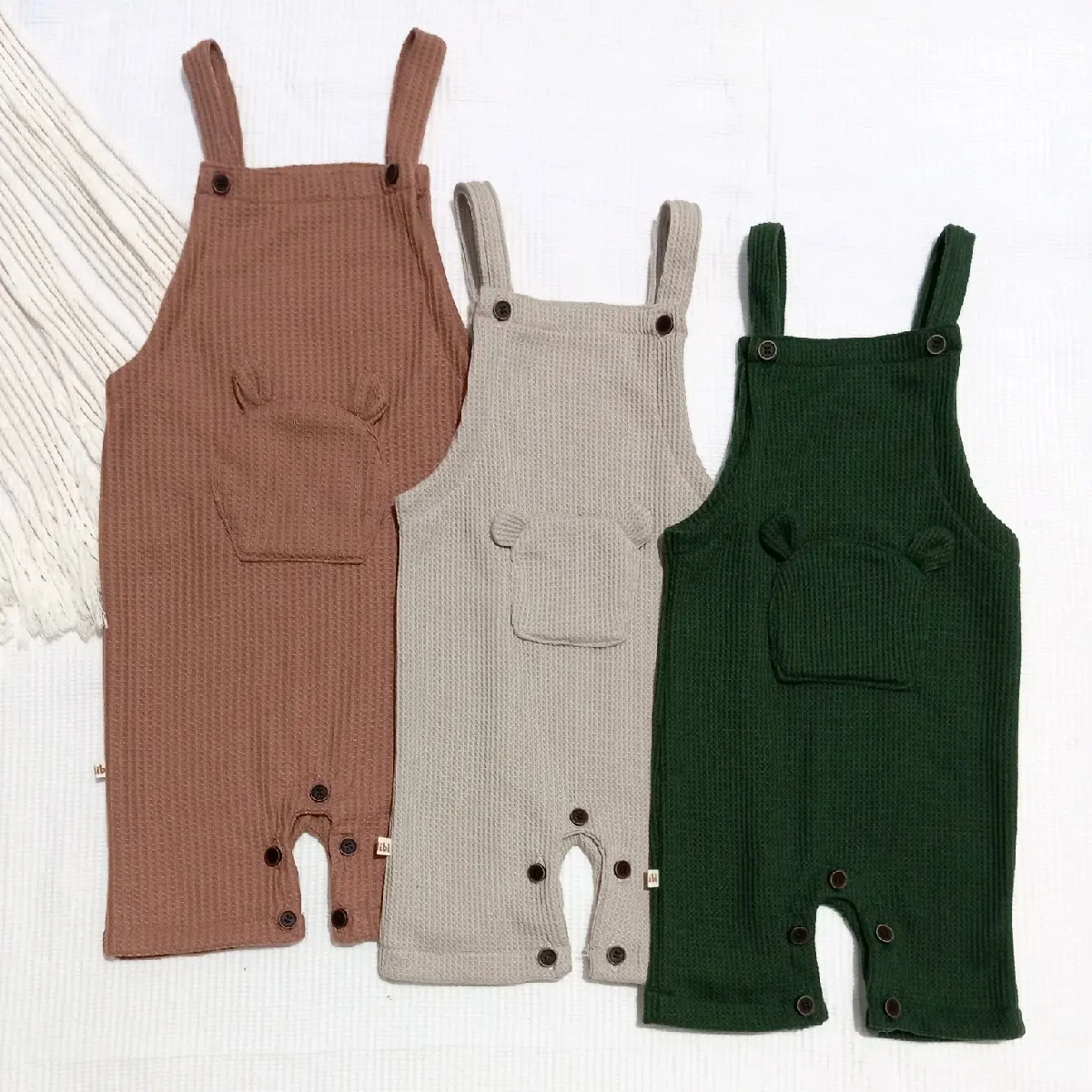 INDIBI • OVERALL BAYI USIA 0-12 BULAN • OVERALL KNIT • OVERALL WAFFLE • WAFFLE KNIT • OVERALL • KANCING minimalis snow biru