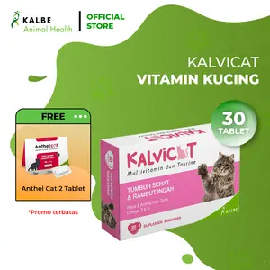 [BUY 1 GET MORE] Kalvicat 30 Tablet Multivitamin Kucing + Free Anthel Cat 2 Tablet - Meningkatkan Imunitas untuk Daya Tahan Tubuh, Penambah Nafsu Makan, Penggemuk Berat Badan, Kulit Sehat, dan Bulu Indah