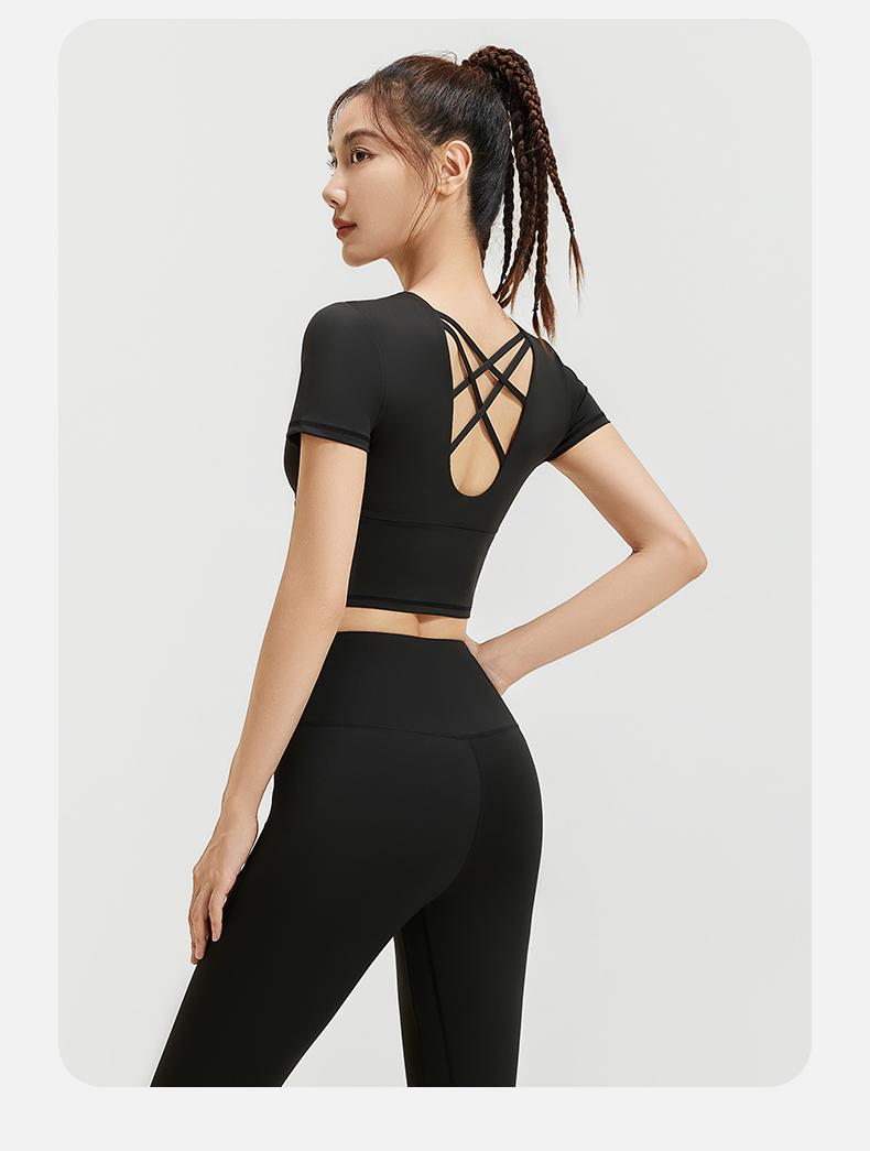 Product Introduction of CHICHI Short-sleeve Slimming Nude Back Yoga Sports Vest High Elasticity Chest Pad Tennis Fitness Women Bra-free Tight Running Cycling Climbing Gym Dance Training 16