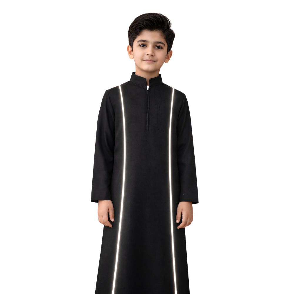 Gamis Jubah List Nyala Anak Laki Laki Umur 9-16 tahun Hitam Lengan Panjang