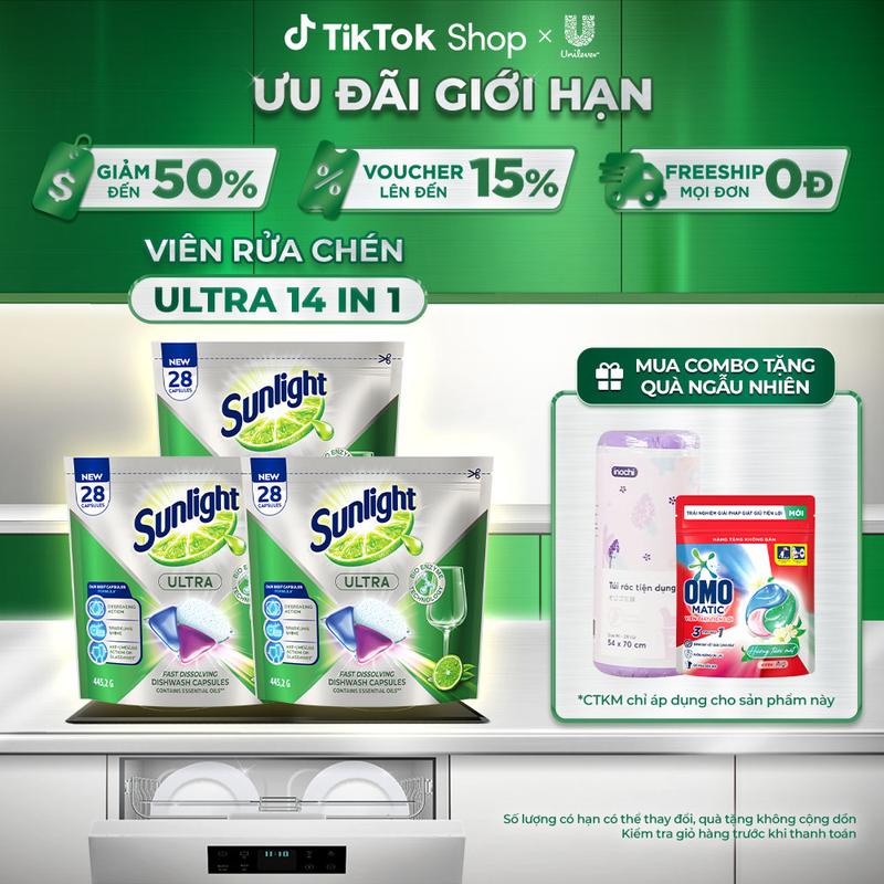 Comb 3 Túi Viên Rửa Chén Bát Sunlight 14 in 1 Dành Cho Máy Rửa Chén (28 Viên/Túi) [1]