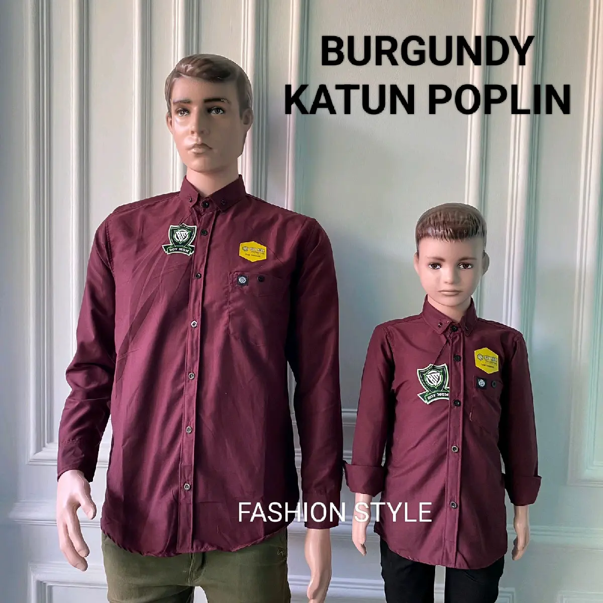 KEMEJA POLOS COUPLE AYAH DAN ANAK LENGAN PANJANG WARNA BURGUNDY / UNGU TUA Baju Keluarga Katun Motif Pasangan