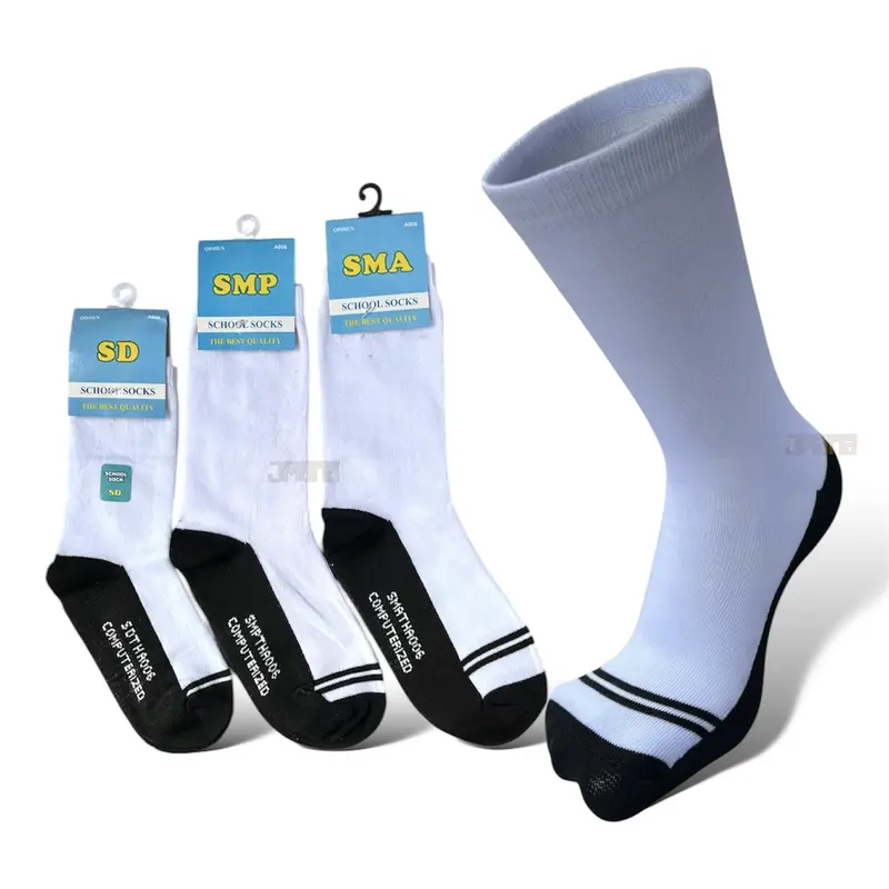 12 pasang kaos kaki anak sekolah putih telapak hitam panjang sebetis cocok untuk anak SD,SMP, dan SMA Seragam Fashion 7