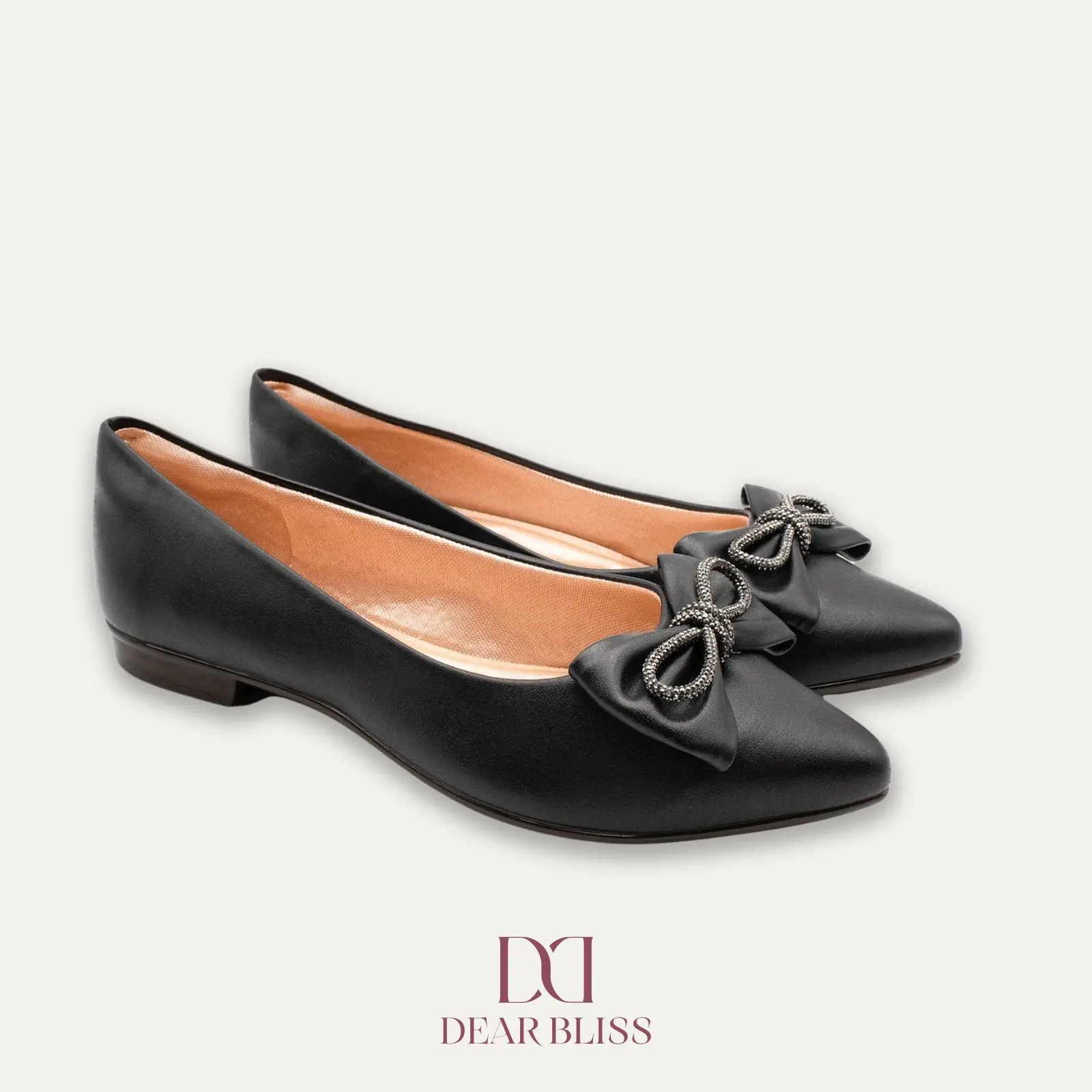 DEAR BLISS Julieta Crystal Lazo Black Pointed Toe Flats