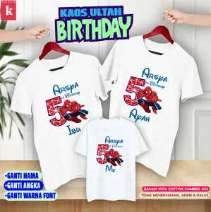 KAOS COUPLE FAMILY BIRTHDAY KAOS ULANG TAHUN / TEMA SPIDERMAN / KAOS COUPLE KELUARGA CUSTOM Combed Dewasa Panjang