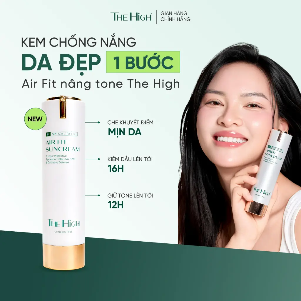 [DEAL HOT] Kem Chống Nắng Trang Điểm The High Dưỡng Trắng, Giữ Tone Tới 16h, Hỗ Trợ Kiềm Dầu, Hỗ Trợ Hạn Chế Bắt Nắng Hàn Quốc THE HIGH Airfit Sun Cream  40ml Dạng Sữa Skincare Sunscreen