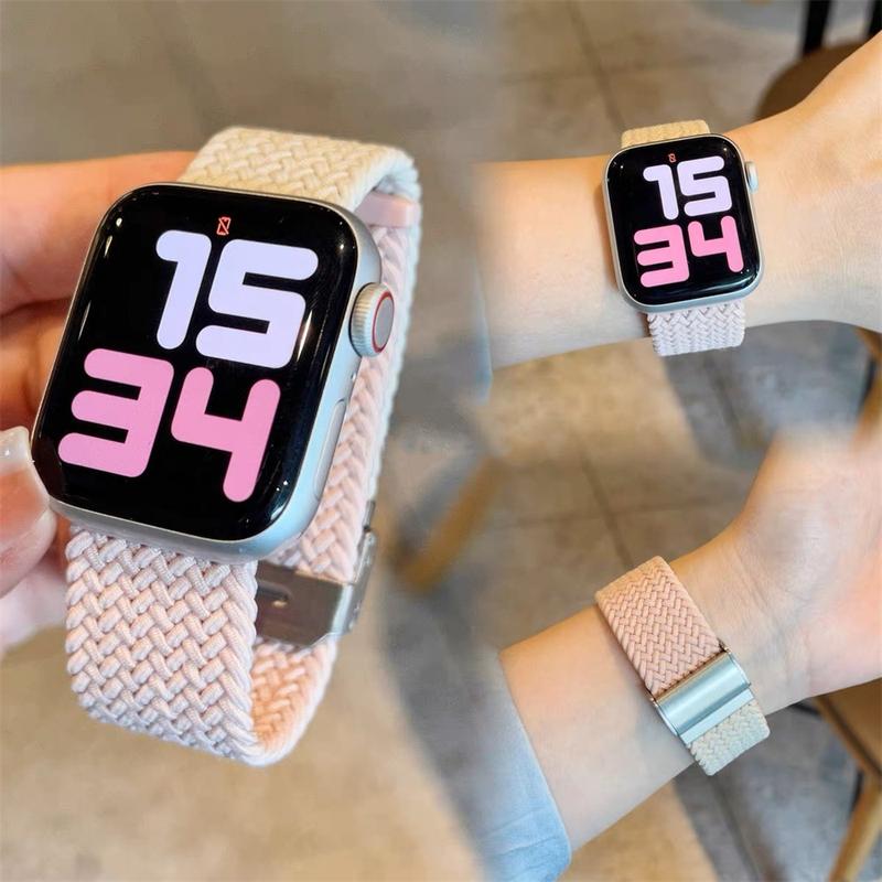 Dây đeo đồng hồ nylon dệt màu 2 trong 1 cho Apple Watch S9 /8/7/6/5/4/3/ 2 / 1 SE2 ULTRA, chất liệu nylon đàn hồi dệt mềm, dây đeo thay thế cho iWatch 49MM 45 44 42 41 40 38, khóa thép không gỉ, dây đeo bện thoáng khí, màu hồng mơ