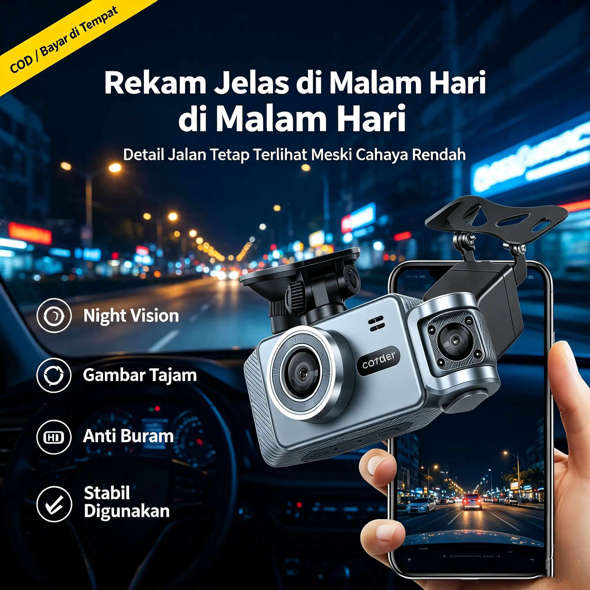 Bisa COD Dashcam Q2 3 Lens 4K WiFi Night Vision 24-hour parking monitoring