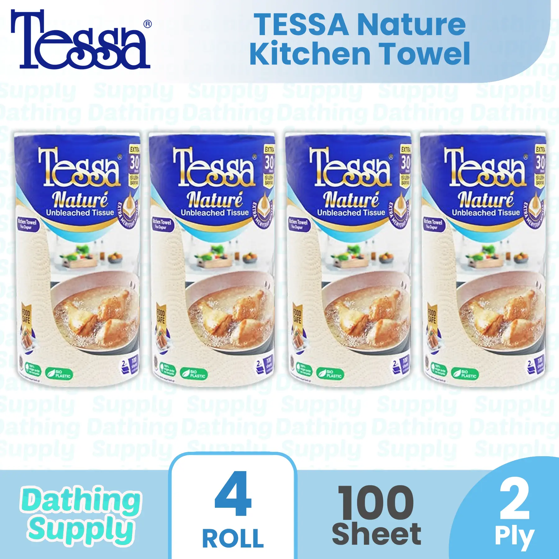( 4 PACK ) Tissue Tessa Kitchen Nature Coklat Tisu Towel Roll Isi 100 Sheet - 2 Ply / Tisue Pengesat Gulung Unbleached