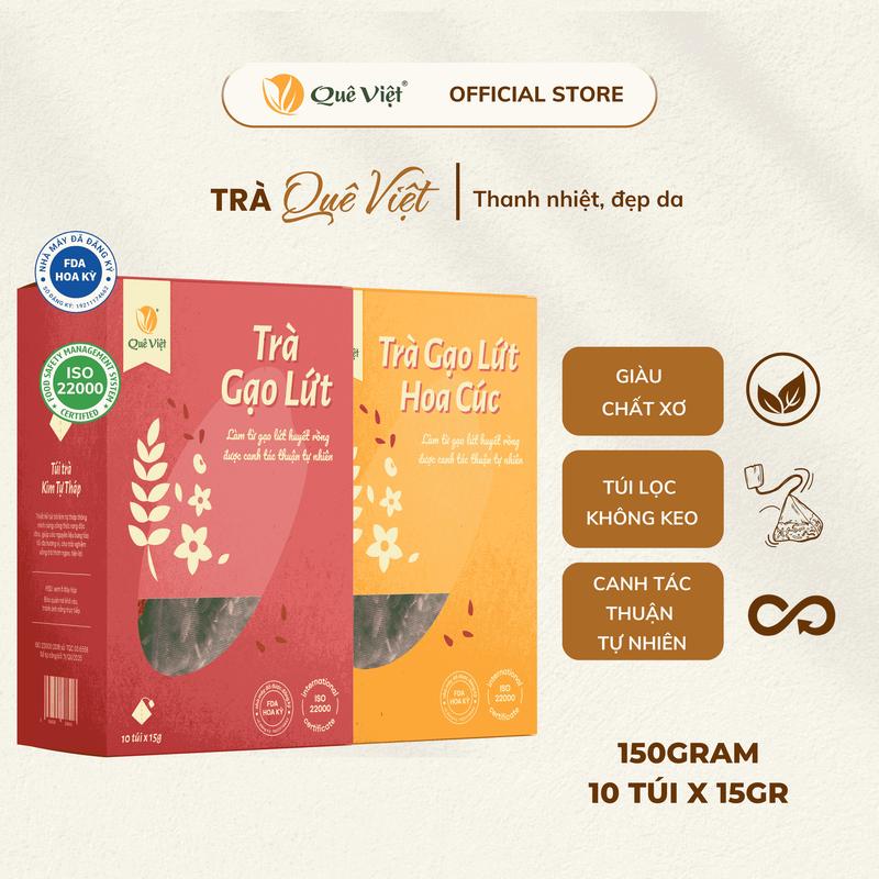 Trà gạo lứt Trà gạo lứt hoa cúc Quê Việt thanh lọc gan giải độc cơ thể nguyên liệu tự nhiên an toàn Hộp 150g 10 túi 15g