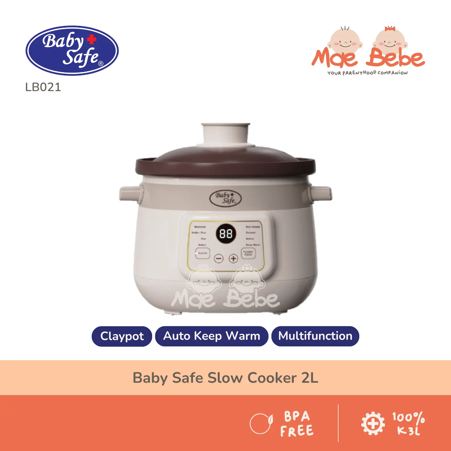 Baby Safe LB021 Slow Cooker Claypot 2L | Alat Masak Pot Tanah Liat MPASI Anak Bayi