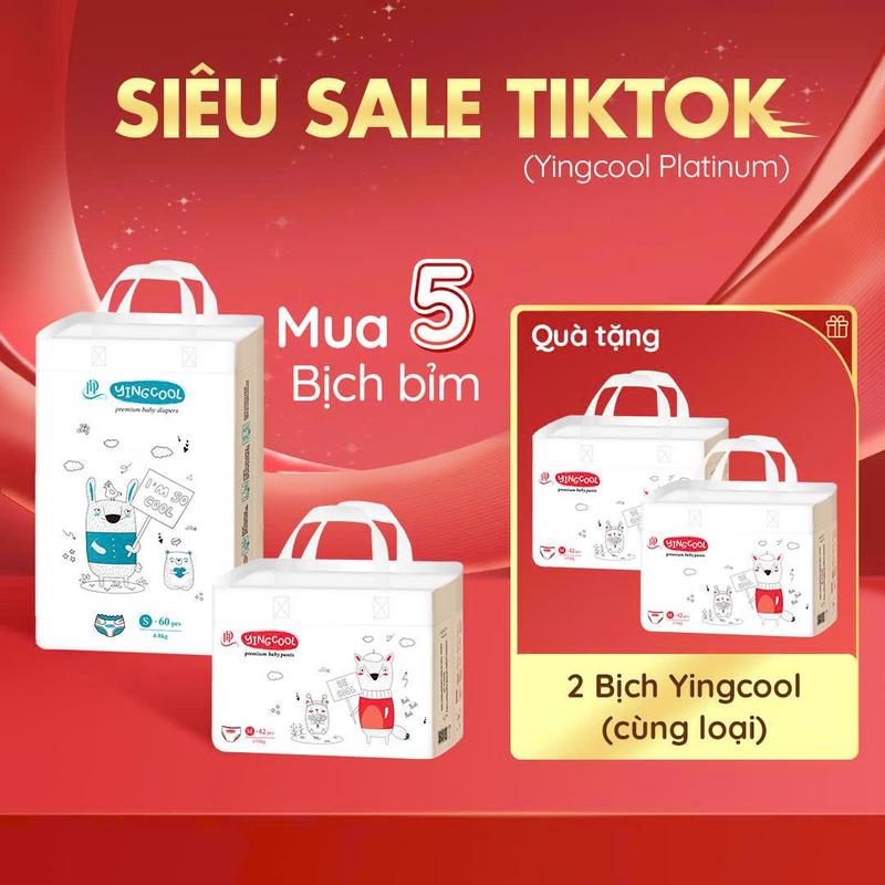 [ Tặng 02 Bịch cùng loại - Combo 5b ] Bỉm YINGCOOL Size NB64 /SD60/MD56/MQ50/L48/XL44/XXL42/XXXL40 bỉm đêm thấm hút tốt