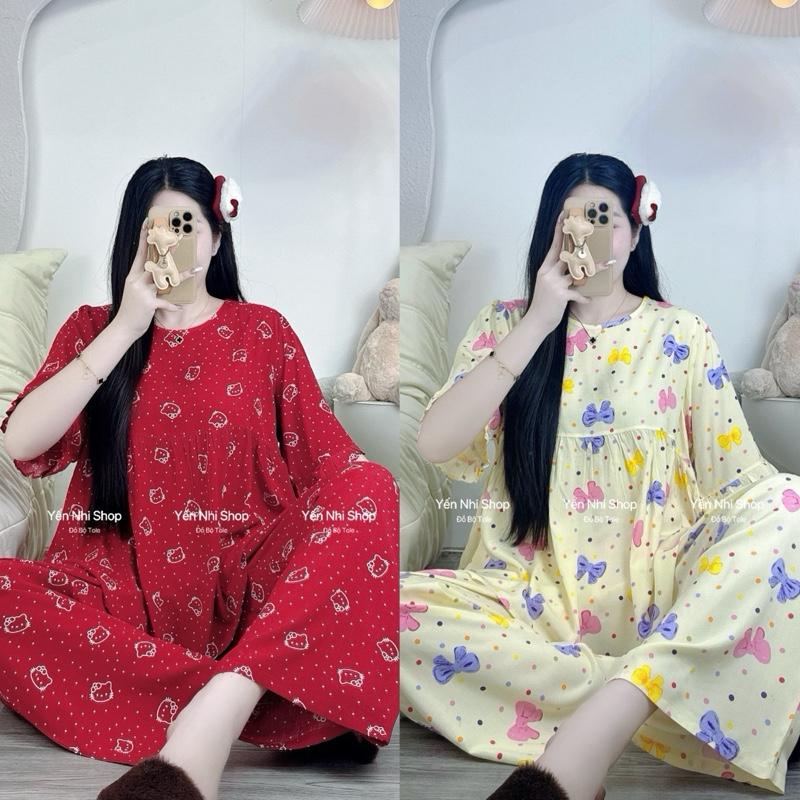  YN019 Quần Dài 102cm Đồ Bộ Tole Lanh Nữ L1  40-85kg  Dáng Áo Babydoll Tay Ngắn Cổ Tròn Tay Dài Quần Dài 