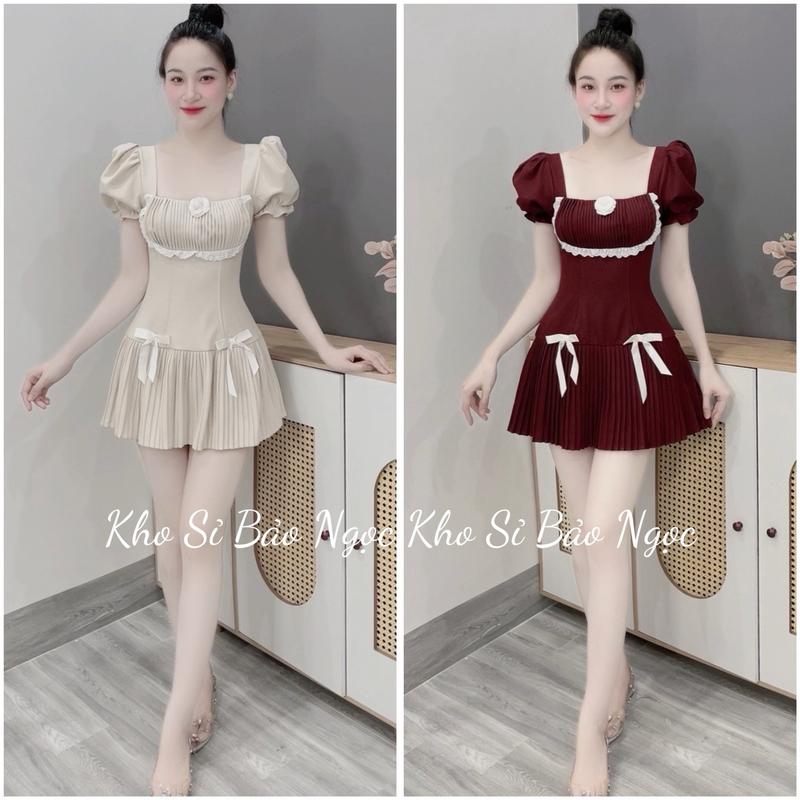 [D850 CÓ BIG SIZE KÈM HOA RỜI] Váy Thiết Kế Tiểu Thư Chân Xếp Ly Dáng Ngắn Kho Sỉ Bảo Ngọc