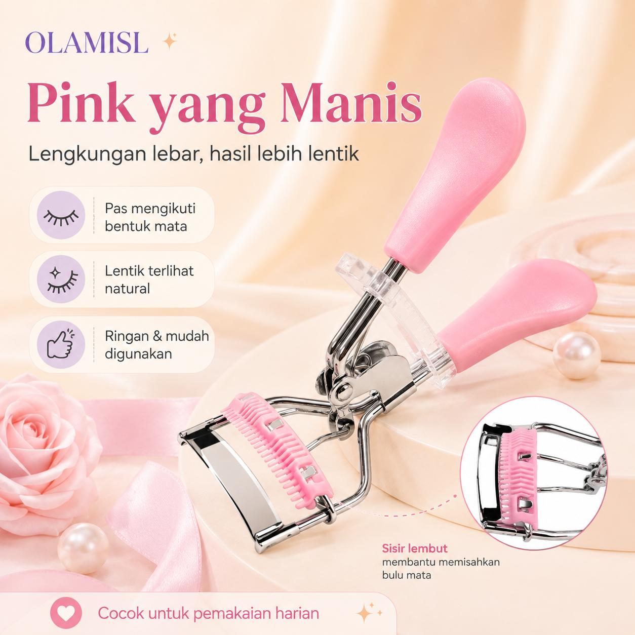OLAMISL Eyelash Curler dengan Sisir, Bulu Mata Lentik Natural, Tidak Mudah Menggumpal, Mudah Dipakai