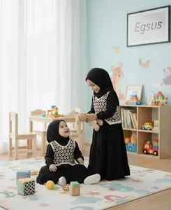Bubble Kids Gamis Anak Modern Couple Ibu Anak Perempuan Rania Bunga Laser Bahan Knit Jersey Free Hijab Segitiga Instan baju lebaran tahun 2026 remaja Coksu Rompi Mahogany Size 0-10 Tahun Dewasa EGSUS