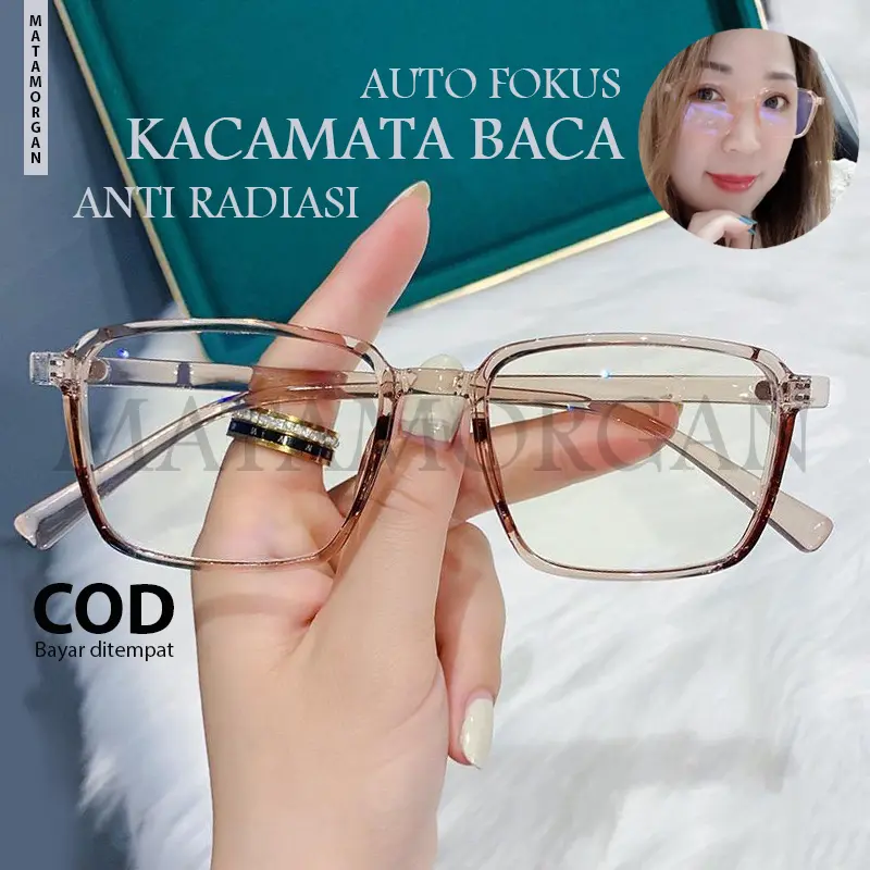 Kacamata Baca Lensa Plus Auto Focus Rabun Dekat Anti radiasi Frame Retro Fashionable Unisex Cewek Cowok Pria Wanita WD170 COKLAT