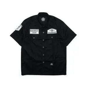 Soldierside Familia Workshirt "TheCREW" Hitam Bordir Putih-Hitam WS197 Kancing Simple kemeja pria  skena  Distro