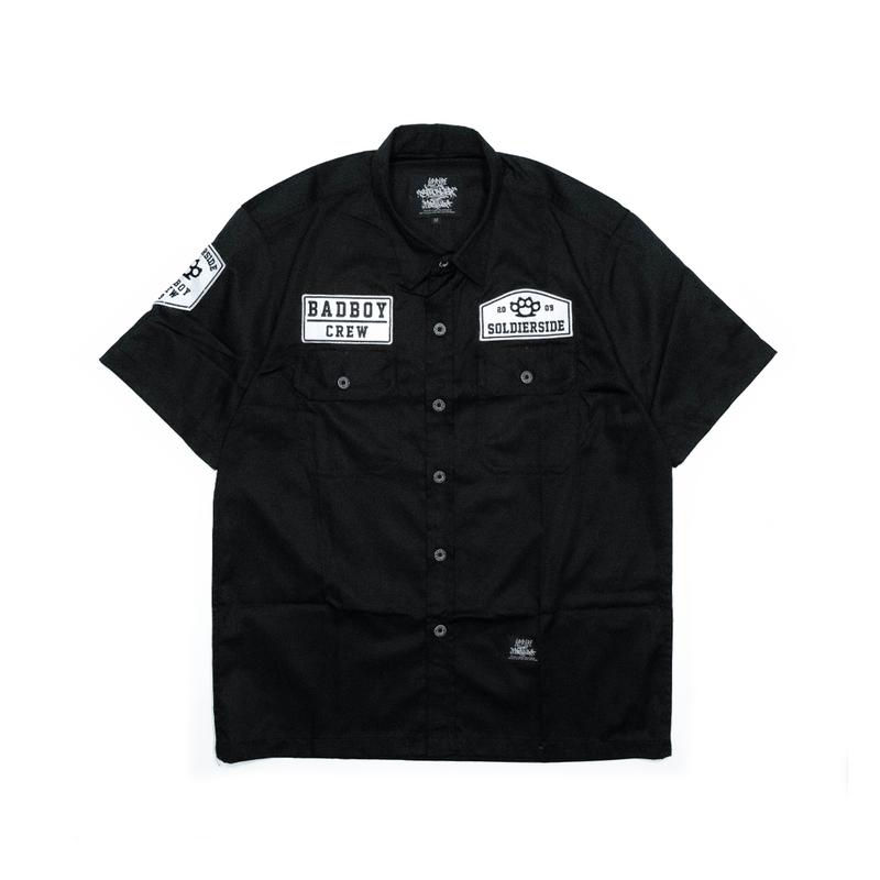 Soldierside Familia Workshirt "TheCREW" Hitam Bordir Putih-Hitam WS197 Kancing Simple kemeja pria  skena 0